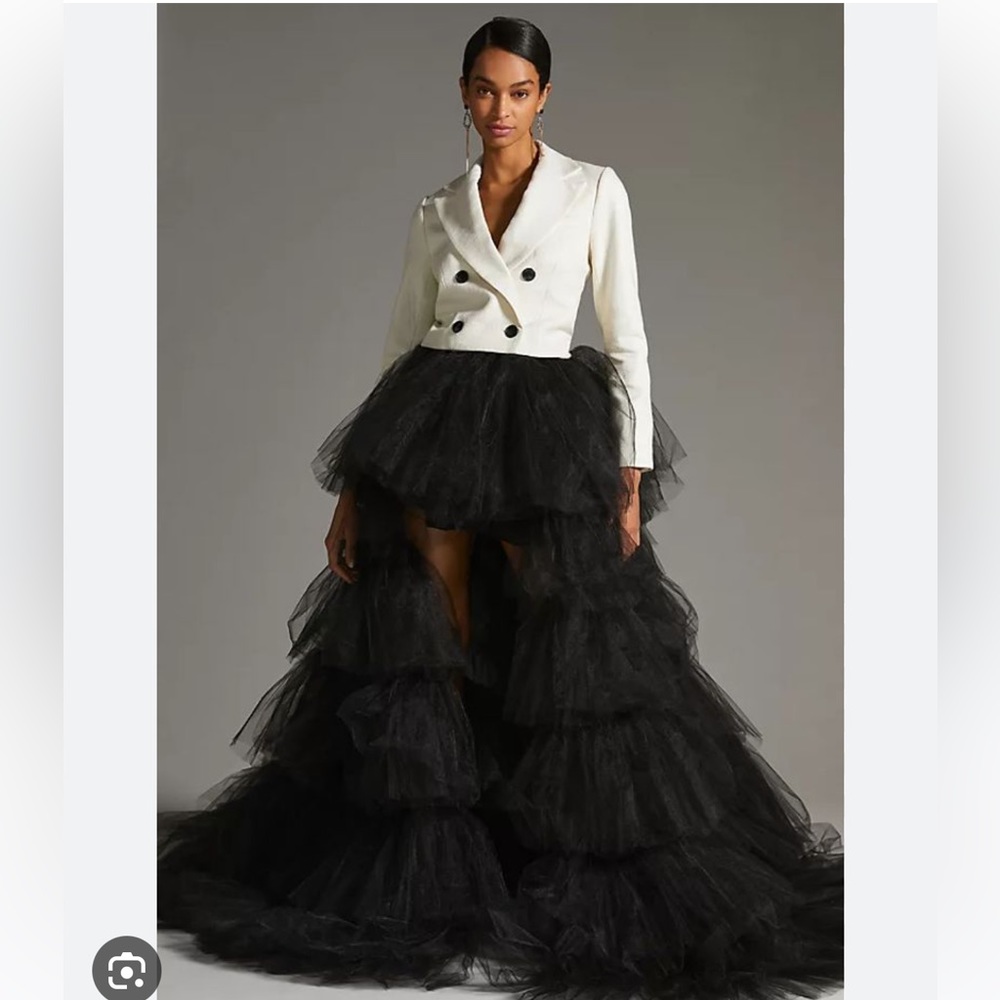 Anthropologie Morphine Fashion Madonna Strapless Tiered Tulle Asymmetric Dress - Picture 2 of 8